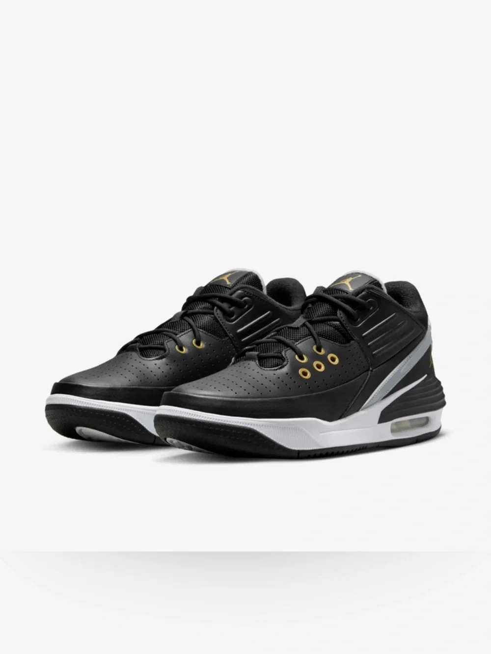 Jordan Max Aura 5 Black and Gold Athletic Sneakers
